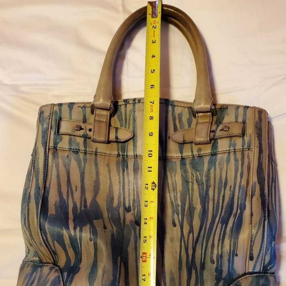Ferragamo leather tote bag painted XL purse gray green brown beige blue stripes - Picture 16 of 16